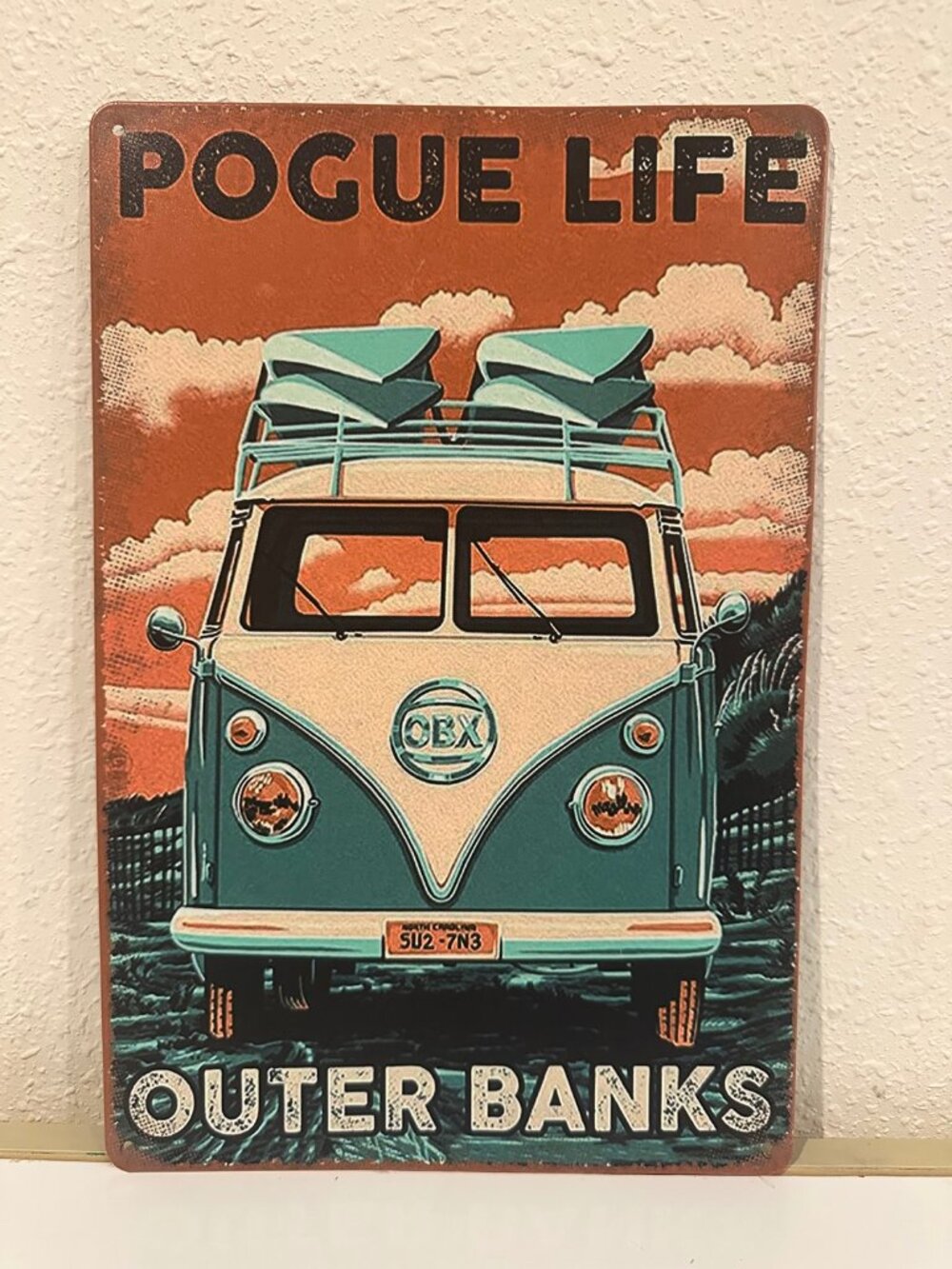 Pogue Life Outer Banks Metal Tin Sign VW Bus Surf OBX Beach Wall Decor